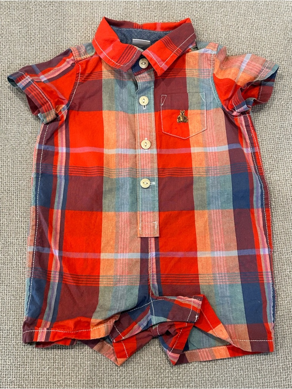 Baby Gap Baby Boy 100% Cotton Plaid Polo Shorty One-Piece Romper Size 0-3 months
